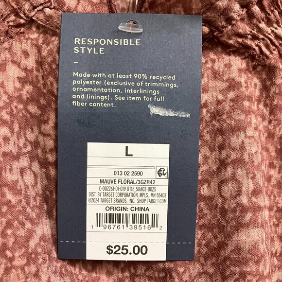 NWT Universal Thread Women's Size Large Mauve Floral Balloon Long Sleeve Blouse - Picture 7 of 13